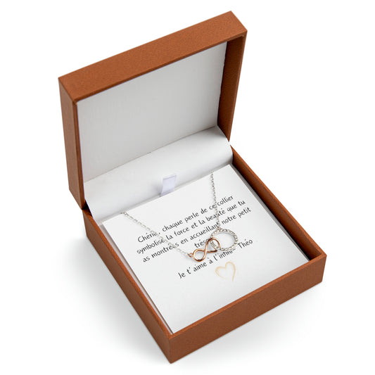 Collier Cercle Infini en plaqué or rose 18 carats - Cadeau Nouvelle maman - Cadeau femme personnalisé - Message personnalisé