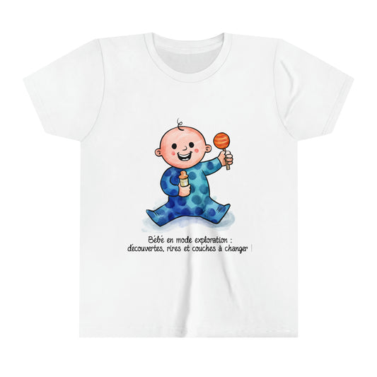 T-shirt à manches courtes pour bébés personnalisé "Bébé en mode exploration : découvertes, rires et couches à changer !